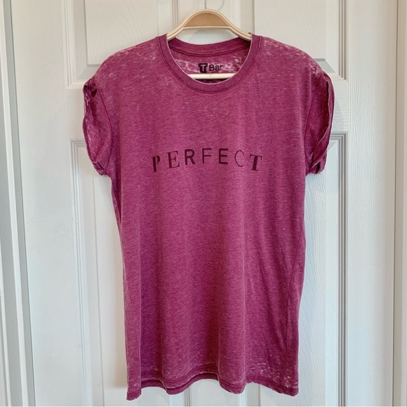 Magenta “ Perfect “ Burnout Cotton Blend Short Sleeve Graphic Tee​ - Picture 1 of 5